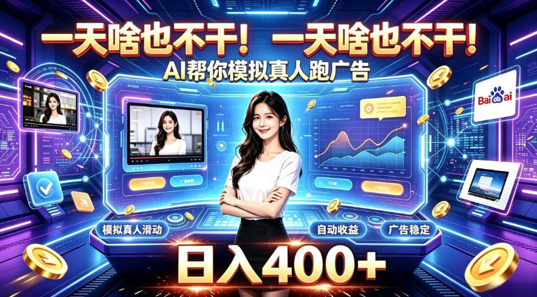 一天啥也不干！AI帮你模拟真人跑广告，稳定日入400+，实现真正被动变现【揭秘】|淘骐网赚资源库