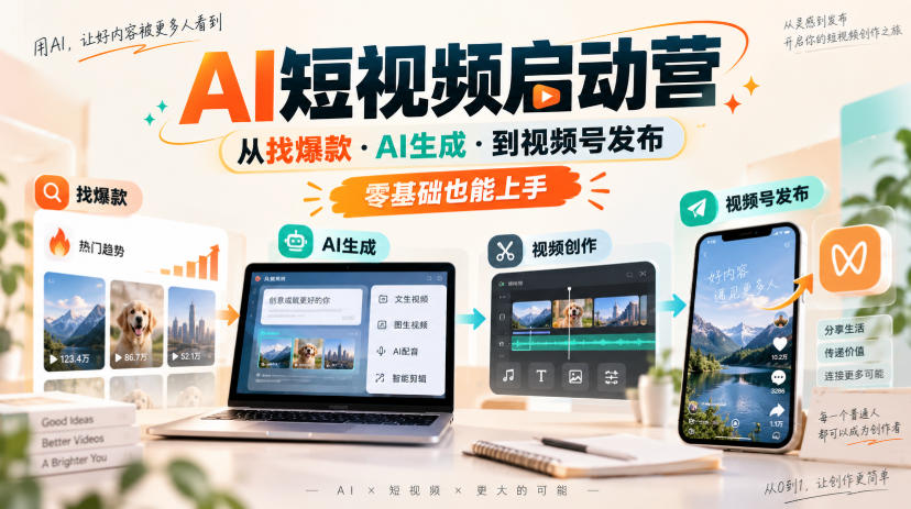 AI短视频启动营，从找爆款·AI生成·到视频号发布，零基础也能上手|淘骐网赚资源库