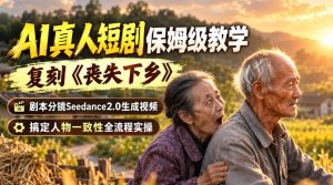 AI真人短剧保姆级教学,复刻《丧失下乡》,剧本分镜Seedance2.0生成视频,搞定人物一致性全流程实操|淘骐网赚资源库