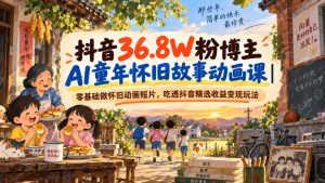 抖音36.8W粉博主AI童年怀旧故事动画课|零基础做怀旧动画短片,吃透抖音精选收益变现玩法|淘骐网赚资源库