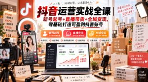抖音运营实战全课|新号起号+直播带货+全域变现,零基础打造可盈利抖音账号|淘骐网赚资源库