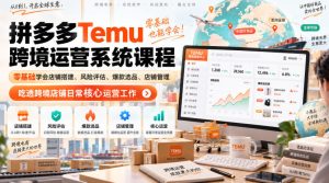 Temu跨境拼多多运营系统课程,零基础学会店铺搭建、风险评估、爆款选品、店铺管理,吃透跨境店铺日常核心运营工作|淘骐网赚资源库