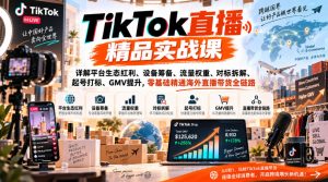 TikTok直播精品实战课,详解平台生态红利、设备筹备、流量权重、对标拆解、起号打标、GMV提升,零基础精通海外直播带货全链路|淘骐网赚资源库
