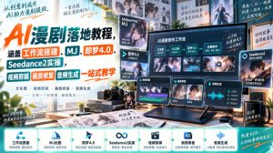 AI漫剧落地教程,涵盖工作流搭建、MJ、即梦4.0、Seedance2实操,视频剪辑画质修复音频生成一站式教学|淘骐网赚资源库
