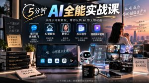 5分钟AI全能实战课｜提示词高阶技巧+AI智能体+数字人+办公创作+短视频IP变现全教程|淘骐网赚资源库
