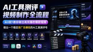AI工具测评视频制作全流程,从0到1教你做出高完播的爆款视频,做出一个稳定接广告賺钱的AI工具测评号|淘骐网赚资源库