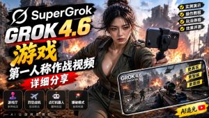 Grok 4.6也能做游戏?第一人称作战视频实测|玩法详细讲解|淘骐网赚资源库