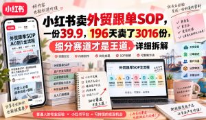 小红书卖外贸跟单sop,一份39.9,196天卖了3016份,细分赛道才是王道,详细拆解|淘骐网赚资源库