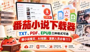 番茄小说下载器,TXT、PDF、EPUB三种格式可选,做小说推文、AI短剧、漫剧人员必备!!!|淘骐网赚资源库