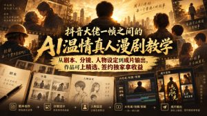 抖音大佬一帧之间的AI温情真人漫剧教学,从剧本、分镜、人物设定到成片输出,作品可上精选、签约独家拿收益|淘骐网赚资源库