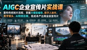 AIGC企业宣传片实战课,重构传统制片流程,掌握大模型编导、数字人制作、美学镜头、AI特效后期,低成本产出商业级宣传片|淘骐网赚资源库