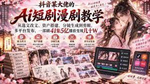 抖音某大佬的Ai短剧漫剧教学,从选文改文、资产搭建、分镜生成到剪辑、多平台发布,一部剧41集5亿播放变现几十W|淘骐网赚资源库