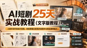 AI短剧25天实战教程(文字版教程),从脚本创作到成片变现,系统掌握AI影视内容制作与商业接单能力|淘骐网赚资源库