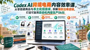 Codex AI跨境电商内容效率课,从零搭建商品与本土化信息库,拆解爆款出单逻辑,打造可复用自动化内容生产Skill|淘骐网赚资源库