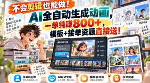 不会剪辑也能做!AI全自动生成动画,一单纯賺800+,模板+接单资源直接送!【揭秘】|淘骐网赚资源库