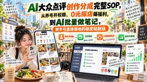 【无水印】AI大众点评创作分成完整SOP,从养号开权限、0元探店薅福利,到AI批量做笔记,新手可直接落地的稳定轻副业|淘骐网赚资源库