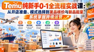 【无水印】Temu纯新手0-1全流程实战课：从开店准备、模式选择到发品核价与新品起量，系统掌握跨境运营|淘骐网赚资源库