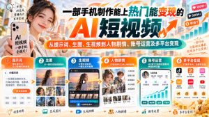 【无水印】一部手机制作能上热门能变现的AI短视频,从提示词、生图、生视频到人物剧情、账号运营及多平台变现|淘骐网赚资源库