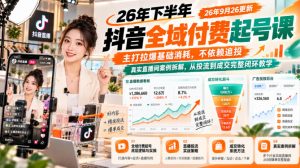 26年下半年抖音全域付费起号课26年9月26更新,主打拉爆基础消耗,不依赖追投,真实直播间案例拆解,从投流到成交完整闭环教学|淘骐网赚资源库