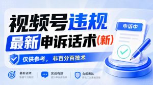 视频号违规最新申诉话术(新)，仅供参考，非百分百技术|淘骐网赚资源库
