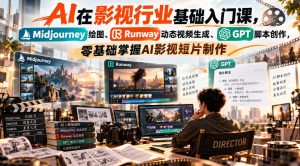 【无水印】AI在影视行业基础入门课,Midjourney绘图、Runway动态视频生成、GPT脚本创作,零基础掌握AI影视短片制作|淘骐网赚资源库