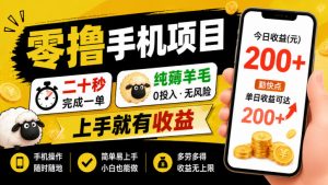 零撸手机项目,二十秒完成一单,纯薅羊毛,上手就有收益,勤快点单日收益可达200+【揭秘】|淘骐网赚资源库
