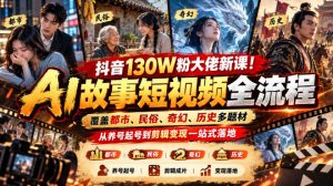 抖音130W粉大佬新课!AI故事短视频全流程,覆盖都市、民俗、奇幻、历史多题材,从养号起号到剪辑变现一站式落地|淘骐网赚资源库