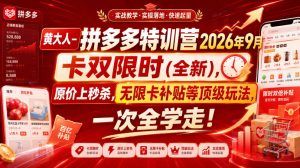 黄大人-拼多多特训营2026年9月,卡双限时(全新),原价上秒杀,无限卡补贴等顶级玩法,一次全学走!(更新0913)|淘骐网赚资源库