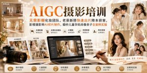 AIGC摄影培训|无需影棚化妆团队,老景新搭快速出片降本获客,影楼摄影师AI样片制作,婚纱儿童孕妈肖像亲子全案例实操|淘骐网赚资源库