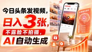 今日头条发视频，日入3张，不露脸不拍摄，AI自动生成|淘骐网赚资源库