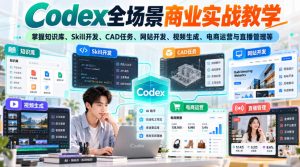 【无水印】Codex全场景商业实战教学,掌握知识库、Skill开发、CAD任务、网站开发、视频生成、电商运营与直播管理等|淘骐网赚资源库