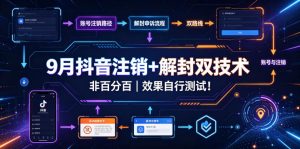 9月抖音注销+解封双技术，非百分百，效果自行测试！|淘骐网赚资源库