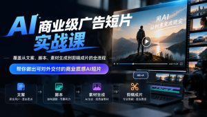 AI商业级广告短片实战课,覆盖从文案、脚本、素材生成到剪辑成片的全流程,帮你做出可对外交付的商业质感AI短片|淘骐网赚资源库
