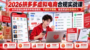 2026拼多多虚拟电商合规实战课,从开店到出单避开所有违规坑,不被封不限推,稳定把虚拟店做长久|淘骐网赚资源库