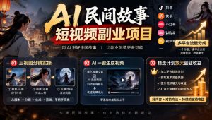 AI民间故事短视频副业项目,多平台流量分成,三视图分镜实操,精选计划放大副业收益|淘骐网赚资源库