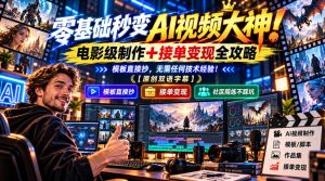 零基础秒变AI视频大神!电影级制作+接单变现全攻略,模板直接抄,无需任何技术经验!【原创双语字幕】|淘骐网赚资源库