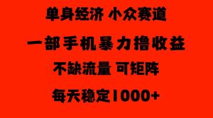 26年暴力单身经济,稳定日入500-1k,不缺流量,流量极大,冷门小众赛道,门槛低小白轻松上手【揭秘】|淘骐网赚资源库