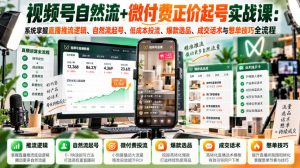 视频号自然流+微付费正价起号实战课：系统掌握直播推流逻辑、自然流起号、低成本投流、爆款选品、成交话术与憋单技巧全流程|淘骐网赚资源库