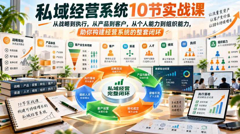 私域经营系统10节实战课，从战略到执行，从产品到客户，从个人能力到组织能力，助你构建经营系统的整套闭环|淘骐网赚资源库