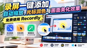 录屏一键添加自动缩放、光标润色与画面美化效果，免费使用Recordly|淘骐网赚资源库