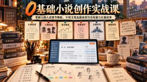0基础小说创作实战课|掌握大纲人设情节模板,不用文笔也能高效写出短篇与长篇故事|淘骐网赚资源库