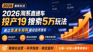 2026淘系直通车投产19搜索5万玩法，通过直通车矩阵撬动自然搜索，帮助商家优化投产，引爆店铺搜索流量|淘骐网赚资源库