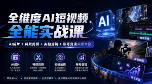 全维度AI短视频全能实战课，AI成片+特效剪辑+实拍运镜+账号变现实操大全|淘骐网赚资源库