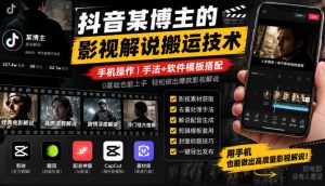 抖音某博主的影视解说搬运技术,手机操作,手法+软件模板搭配|淘骐网赚资源库
