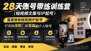 28天账号带练训练营(短视频文案与IP起号),直接落地短视频IP起号,打造能涨粉、能变现的个人账号|淘骐网赚资源库