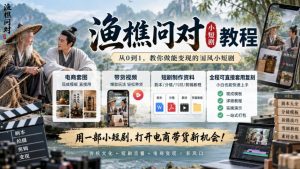 渔樵问对小短剧教程，包含电商套图、带货视频，短剧制作资料，全程可直接套用复刻|淘骐网赚资源库