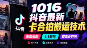 1016抖音最新卡合拍搬运技术，无需剪辑1:1搬运，有需要自测|淘骐网赚资源库