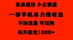 26年暴力单身经济，稳定日入500-1k，不缺流量，流量极大，冷门小众赛道，门槛低小白轻松上手【揭秘】|淘骐网赚资源库