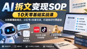 AI拆文变现SOP|10天零基础实战课,AI拆解爆款网文,小红书+抖音引流,打造知识付费副业|淘骐网赚资源库