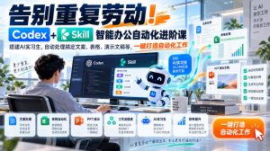 告别重复劳动!Codex+Skill智能办公自动化进阶课|搭建AI实习生,自动处理搞定文案、表格、演示文稿等,一键打造自动化工作|淘骐网赚资源库